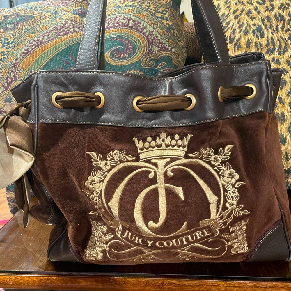 Juicy Couture velour and leather brown & gold large bag purse perfect condition